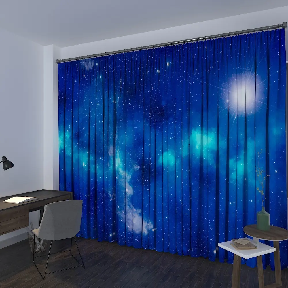 新しいデザイン100 * 250cm 3Dスターデジタル印刷子供男の子と女の子月星ブラックアウト窓カーテン寝室用青色