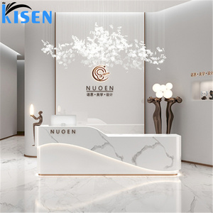 Kisen Luxury Versatile for Office Hospital Bar Hotel Living Room Workshop Salon Cashier <b>Counter</b> Curved <b>Reception</b> Table Design - Product Image 3