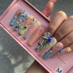 Handmade 10Pcs Acrylic Nail Nhân Tạo Móng Tay Bán Buôn Móng Tay Giả Mắt Mèo Báo Chí Ngắn Trên Móng Tay - Product Image 5