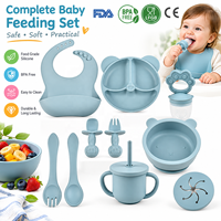 Ensemble de vaisselle en silicone pour bébé, forme animale, assiette, bol, bavoir, tasse, cuillère, fourchette, réutilisable, pour enfants, vente en gros