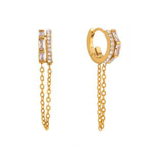 Hoop Earrings Gold Chain Tassel Zircon Inlay Everyday Wear - Product Image 5