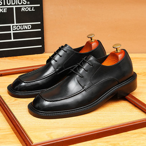 Chaussures habillées formelles pour hommes en cuir véritable, nouveau style personnalisé, avec semelles épaisses et bouts ronds, pour mariage - Product Image 2