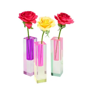 彩色亚克力花瓶咖啡桌和梳妆台桌面卧室亮粉色塑料装饰花瓶艺术简约波浪花瓶