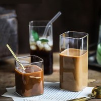 Gobelet carré transparent pour boissons, usage domestique, café et thé au lait, sans poignée, sans couvercle, design minimaliste moderne, simple couche
