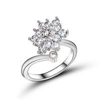 Cincin Spinner putar, Set bunga Pinwheel putar klasik, cincin zirkon dapat disesuaikan, cincin tembaga mewah yang dapat disesuaikan untuk pesta