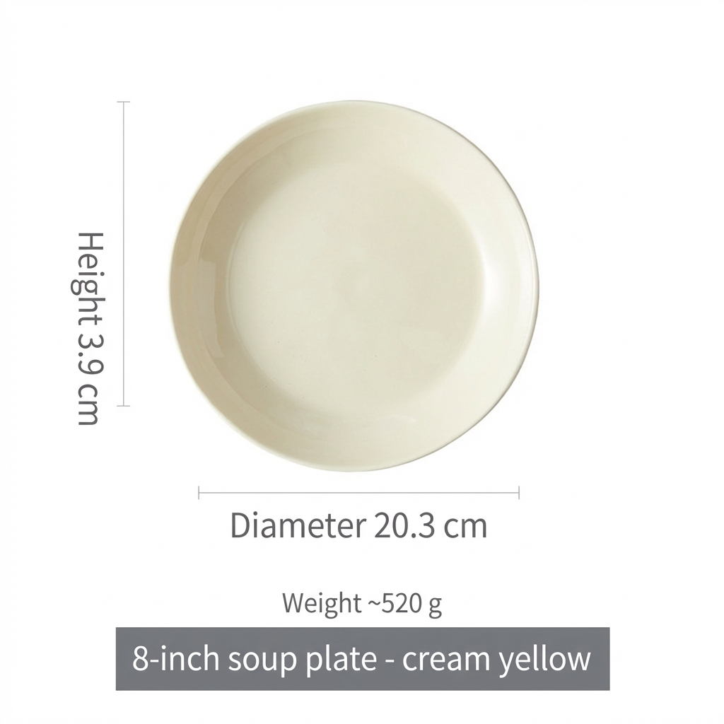Assiette creuse de 8 pouces - jaune crème