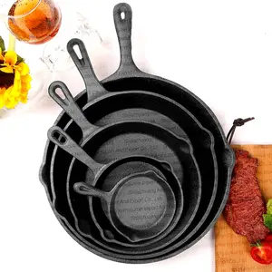 Oem Bbq Custom Gietijzer Ronde Platte Non Stick Camping Koekenpan Fan Koekenpan/Koekenpan Set Fabrikant Groothandel