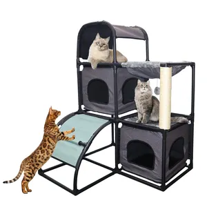 Оптовая продажа, съемная Чистящая трехэтажная кошачья вилла, сизаль, кошачий Когтеточка для отдыха и игр, кошачий домик