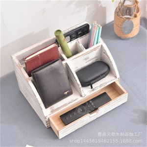 Wooden storage <b>box</b> for desktop organization, with pen holder, <b>small</b> drawer, two-layer storage cabinet, compartmentalized wooden - Product Image 2