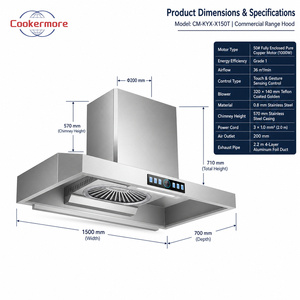 Hotte de cuisine professionnelle 1500 mm à tête unique 1000 W en acier inoxydable avec commande tactile 36 m³/min Fabricant OEM ODM - Product Image 6
