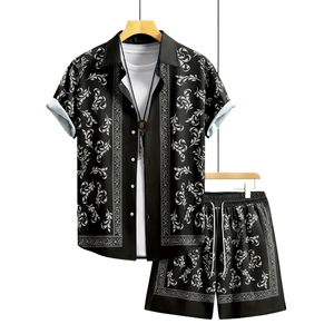 2026Micah Corporation Mens Summer Print Shirt and Shorts <b>Set</b>, Streetwear Two-Piece Outfits Short Sleeve Button Down Matching <b>Set</b> - Product Image 1