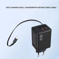 Prise pliable 65W USB C chargeur avec câble rétractable adaptateur double port PD QC3.0 charge rapide pour iPhone ordinateur portable voyage