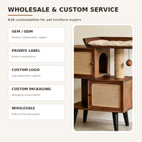 Table d'appoint moderne pour chat et condo avec finition noyer, portes en rotin, griffoir en sisal, lit lounge, meubles OEM ODM en gros