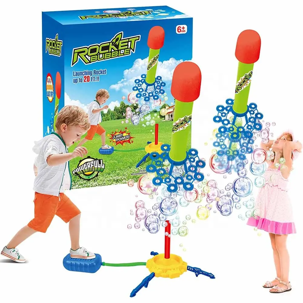 Kids jump air pressed stomp rocket launcher bubble maker set bubble rocket launching pedal toy for children outdoor play game