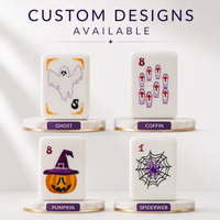 Jeu de Mahjong en Acrylique Personnalisé Gravé, Luxe Moderne, Thème Halloween, Jeu de Table Saison Spooky, Tuiles de Mahjong Cercueil, Bams et Points Toile d'Araignée