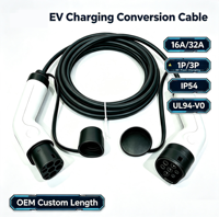 Câble de conversion de charge pour véhicule électrique 32A 1P Type 2, adaptateur de chargeur de véhicule électrique compatible avec toutes les prises Type 2, OEM disponible