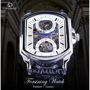 Forsining <span class=keywords><strong>Orologio</strong></span> da Uomo Meccanico Automatico Retro Classico con <span class=keywords><strong>Quadrante</strong></span> <span class=keywords><strong>Bianco</strong></span> Lancette Blu e Cassa Trasparente Marca di Lusso - Product Image 2