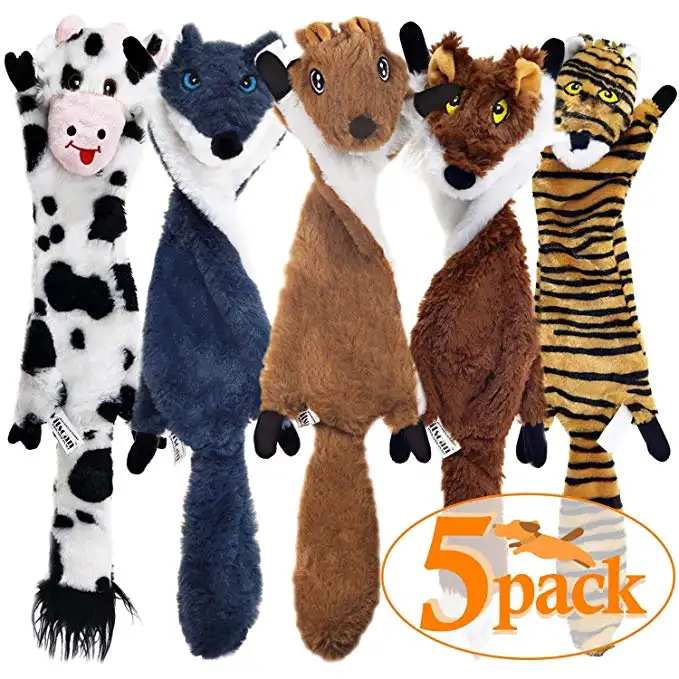 Jouets grinçants pour chiens Lot de 5 jouets pour animaux de compagnie Crinkle No Stuffing Animals Dog Plush Chew Toy