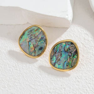 Pendientes de Moda de Acero Inoxidable 316L, Chapados en Oro de 14k y 18k, Pendientes Finos con Incrustaciones de Concha de Abulón para Mujer - Product Image 5