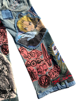 Pantalon en jean personnalisé pour homme, style streetwear, coupe évasée, patchwork, broderie vintage, jean droit en denim