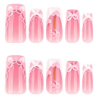 Uñas Postizas Rosas con Diseño de Lazo y Corazón, Punta Francesa 3D, Acabado Brillante, Forma Ataúd, para Bodas, Fiestas, Salón de Manicura 4332