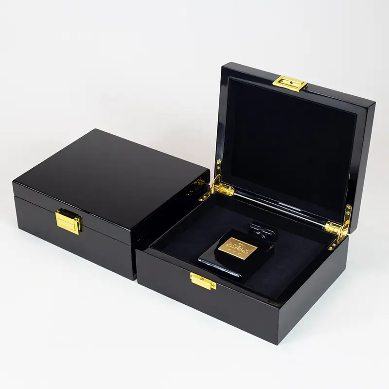 लकड़ी के लुकअप इत्र बॉक्स काले फ्लिप शीर्ष अरोमाथेरेपी लिपस्टिक सौंदर्य प्रसाधन बॉक्स खाली बॉक्स