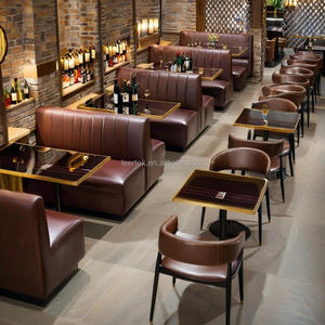 Gran oferta, restaurante, marco de madera, sofá de cuero personalizado, mesa de comedor de comida rápida y sillas, juego de muebles comerciales - Product Image 2