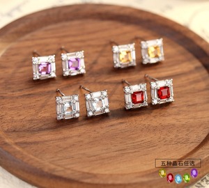 9 pendientes cuadrados finos de piedra natural de 4 mm, plata de ley 925, hipoalergénicos, no se deslustran, joyería para mujer - Product Image 2