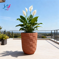Pot Bunga Vas Serat Kaca Tekstur Anyaman Besar, Ukiran Tangan, untuk Dekorasi Rumah, Mal, Kantor, Taman, Indoor & Outdoor