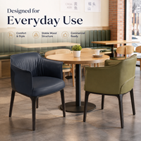 Fauteuil de salle à manger à pieds en bois, bleu marine ardoise, dossier plissé, assise épaisse et arrondie, bois massif conique