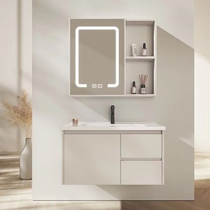 Modern wall mounted bathroom <b>vanity</b> cabinet with <b>LED</b> smart <b>mirror</b> waterproof and moisture-proof washbasin customizable - Product Image 1