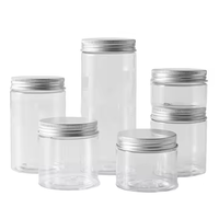 Bocaux en plastique PET transparents vides de 100 ml, 150 ml, 200 ml, 250 ml, 300 ml, 500 ml pour aliments, épices, bougies, cosmétiques avec couvercles en aluminium