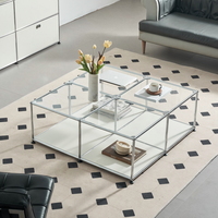 Mesa de Centro de Acero Inoxidable, Mesa Auxiliar para Sofá, Estante de Almacenamiento, Mueble de Almacenamiento con Tapa de Vidrio o Acero para Sala de Estar, Muebles para el Hogar