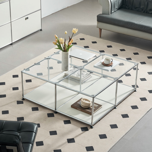 Mesa de Centro de Acero Inoxidable, Mesa Auxiliar para Sofá, Estante de Almacenamiento, Mueble de Almacenamiento con Tapa de Vidrio o Acero para Sala de Estar, <span class=keywords><strong>Muebles</strong></span> para el Hogar - Product Image 1