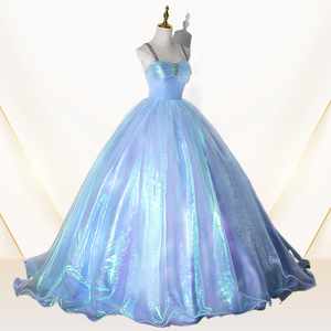 การออกแบบล่าสุดหมอกสีฟ้าผ้าพันคอชุดราตรีชุดราตรีพรหมชุดสลิงนางเงือกยาวลูกปลูกชุดแต่งงาน - Product Image 2