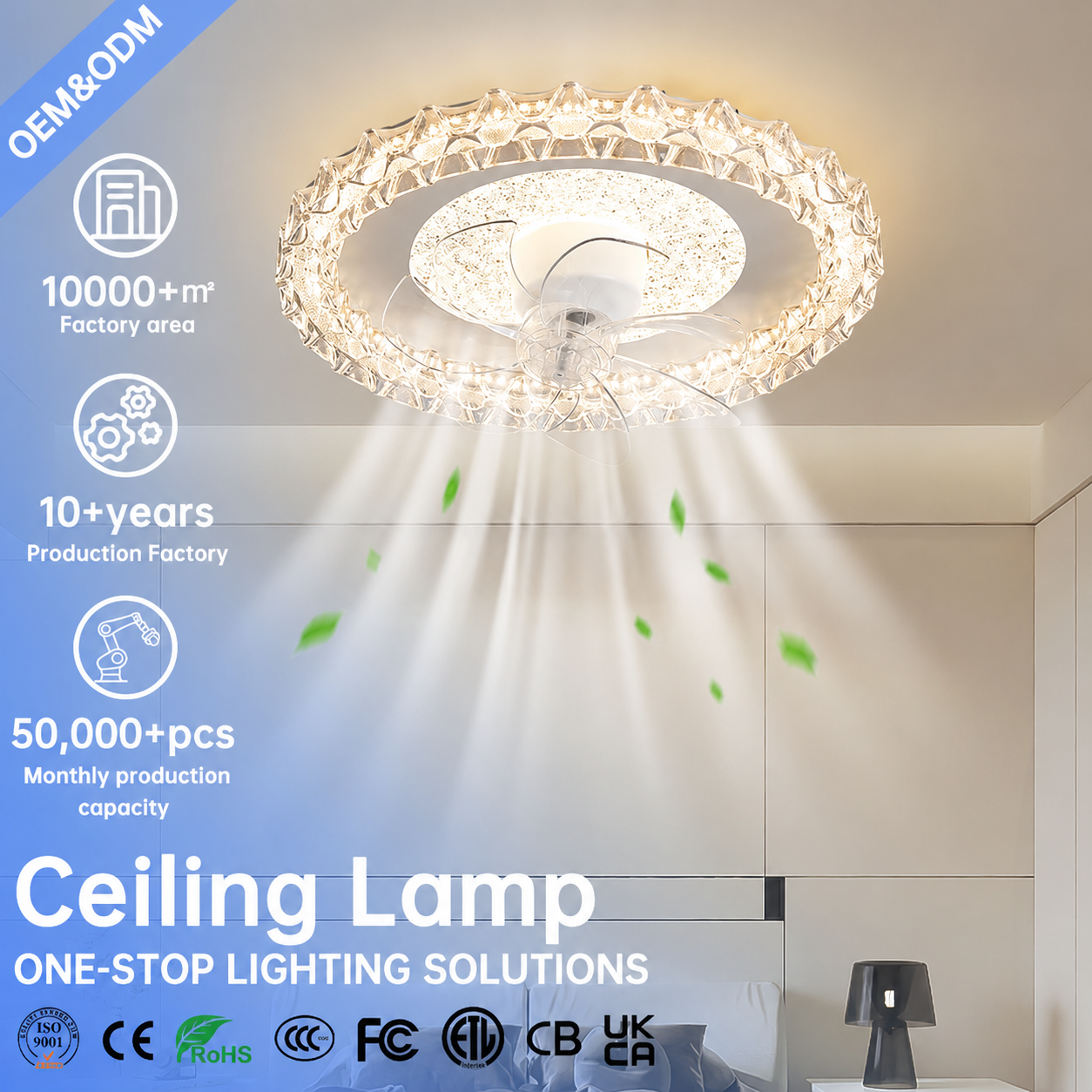 Modern Ceiling Fan with Light Flush Mount LED Ceiling Light Invisible Ceiling Fan Lamp for Living Room Bedroom Indoor Lighting