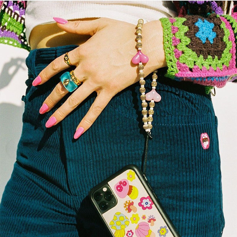 Модный Красочный акриловый бисер для мобильного телефона очаровательный ремешок в форме сердца телефонная цепочка