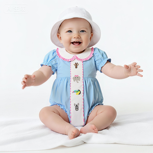 ชุดรอมเปอร์มีฟองแต่งจีบแขนสั้นน่ารักสำหรับเด็กผู้หญิงเสื้อผ้าคอตตอนสำหรับทารกแรกเกิดลายสวนสัตว์ฤดูใบไม้ผลิ - Product Image 1