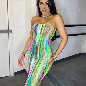Abiti Estivi da Donna, Vestiti Casual <span class=keywords><strong>Senza</strong></span> <span class=keywords><strong>Spalline</strong></span>, Abiti Lunghi a Righe Colorate - Product Image 5
