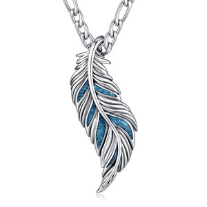 Collana con Ciondolo a Piuma in Argento Ossidato Merryshine per <span class=keywords><strong>Uomo</strong></span>, Amuleto a Piuma con Finitura Anticata e Turchese, Gioielli all'Ingrosso - Product Image 1