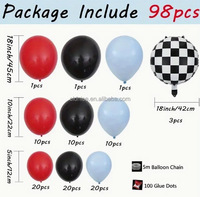 Superbe ensemble de décoration pour fête d'Halloween sur le thème de la course rapide, ballons en latex à carreaux rouges, bleus et noirs pour les célébrations d'anniversaire
