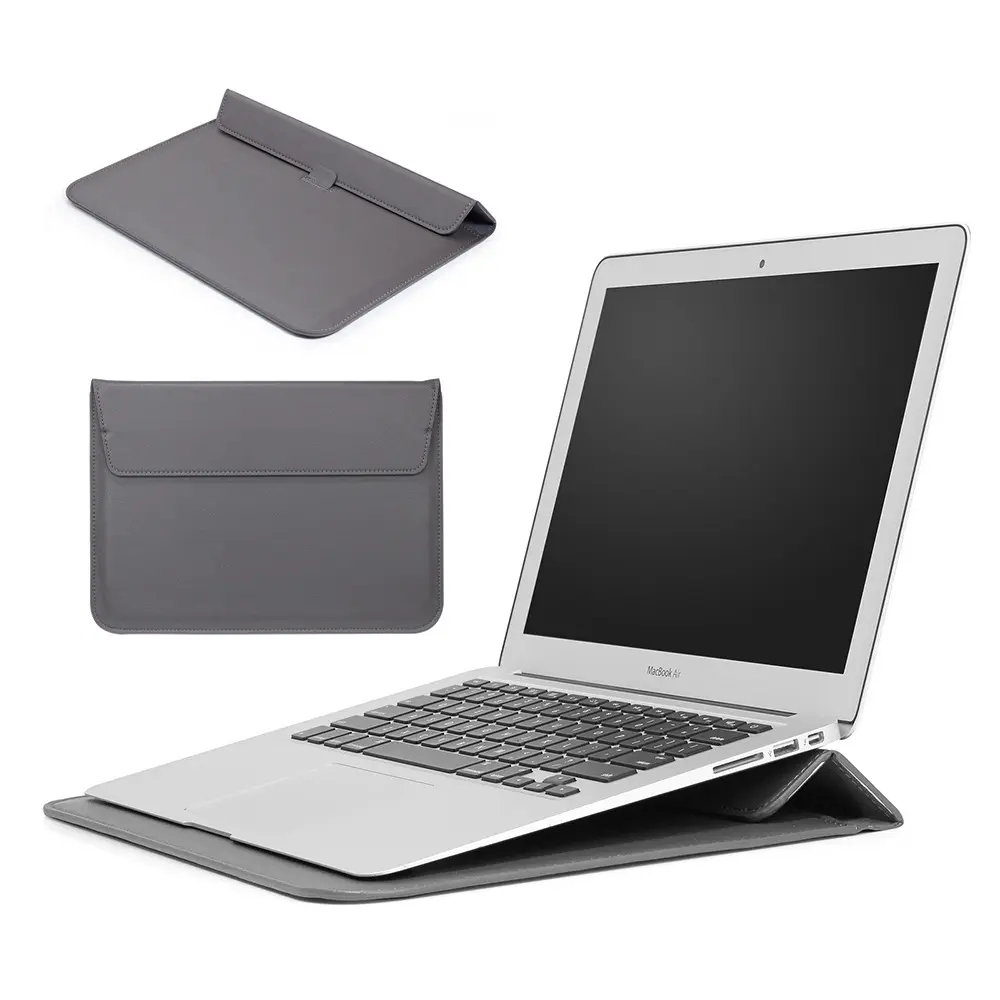Ultra Tipis Bisnis 14 Inci Portabel PU Kulit Tidak Terlihat Lipat Laptop Berdiri untuk Macbook Air 12 13 14 Pro15 16 Tas Laptop