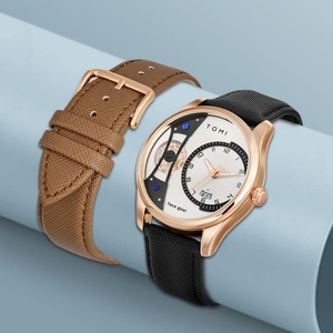 <span class=keywords><strong>TOMi</strong></span> นาฬิกาสุดสร้างสรรค์สำหรับผู้ชาย, T105สุดสร้างสรรค์สายหนังสองสีเหมาะสำหรับเป็นของขวัญนาฬิกาข้อมือควอทซ์แฟชั่นลำลอง - Product Image 2
