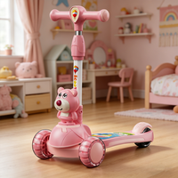 Trottinette pour enfants à thème de dessin animé avec frein à main, pliable à 3 roues, roues LED clignotantes, guidon en alliage réglable pour garçons et filles