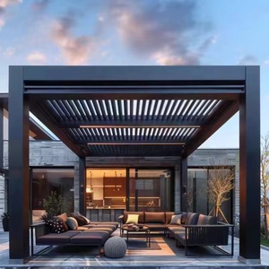 Pérgola de aluminio moderna a prueba de lluvia, Gazebo ajustable eléctrico, persiana motorizada, toldos de patio bioclimáticos para exteriores, estilo pabellón - Product Image 1