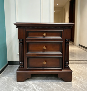 Traditional Dark <b>Walnut</b> Wood Nightstand 3-<b>Drawer</b> Antique Turned Leg Bedroom Storage Cabinet - Product Image 5
