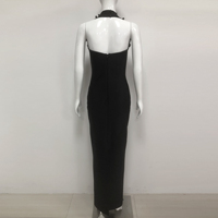 Robe Longue Fourreau Luxe Noire à Col Américain pour Femme, Ornée de Perles, Strass et Diamants pour Soirée et Cérémonie