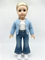 Vêtements pour poupées de 18 pouces, modèle OEM, cardigan en tricot bleu clair, jean évasé, baskets, ensemble de 3 pièces pour poupées de 18 pouces, échelle 1:6