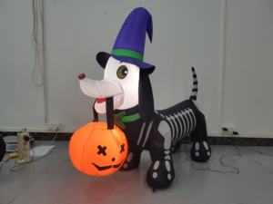 Décorations gonflables d'Halloween de 1,5 m pour l'extérieur : Chiot squelette gonflable avec LED intégrées et citrouille gonflable - Product Image 6