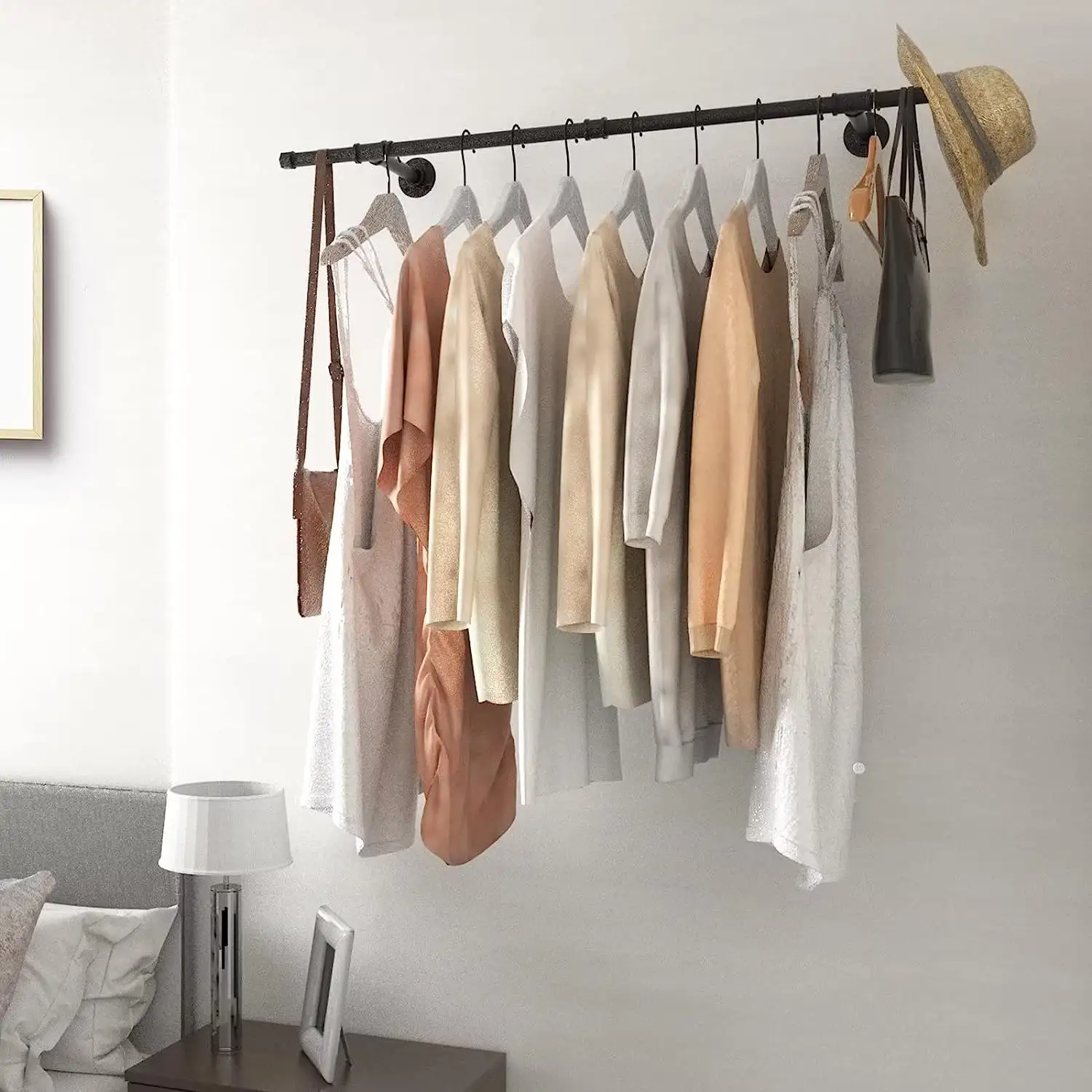 クローゼットランドリールーム衣服小売ディスプレイ用の衣類を吊るすための壁掛け式省スペース工業用パイプ衣類ラック